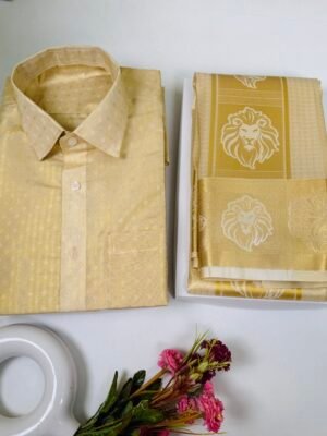 Tissue Silk Blend Lion Dhoti and Shirt